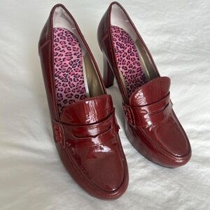 Patent Burgundy High-Heel Loafer Pumps - Women